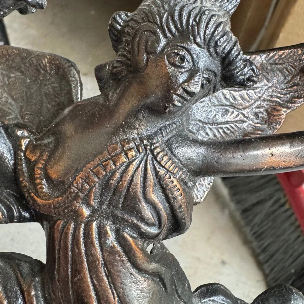 Vtg Winged Fairy Angel Candelabra Cast‎ Metal Double Taper Art Nouveau  Bronze